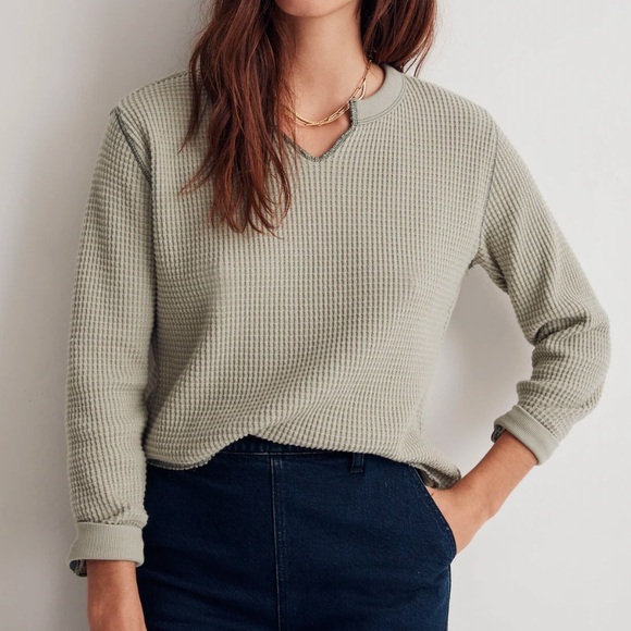 Madewell Tops - Madwell Waffle Split-Neck Crop Tee
